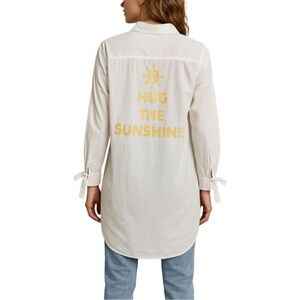 Button-Down Shirt Dress “Hug The Sunshine” Graphic White/Yellow (Small)